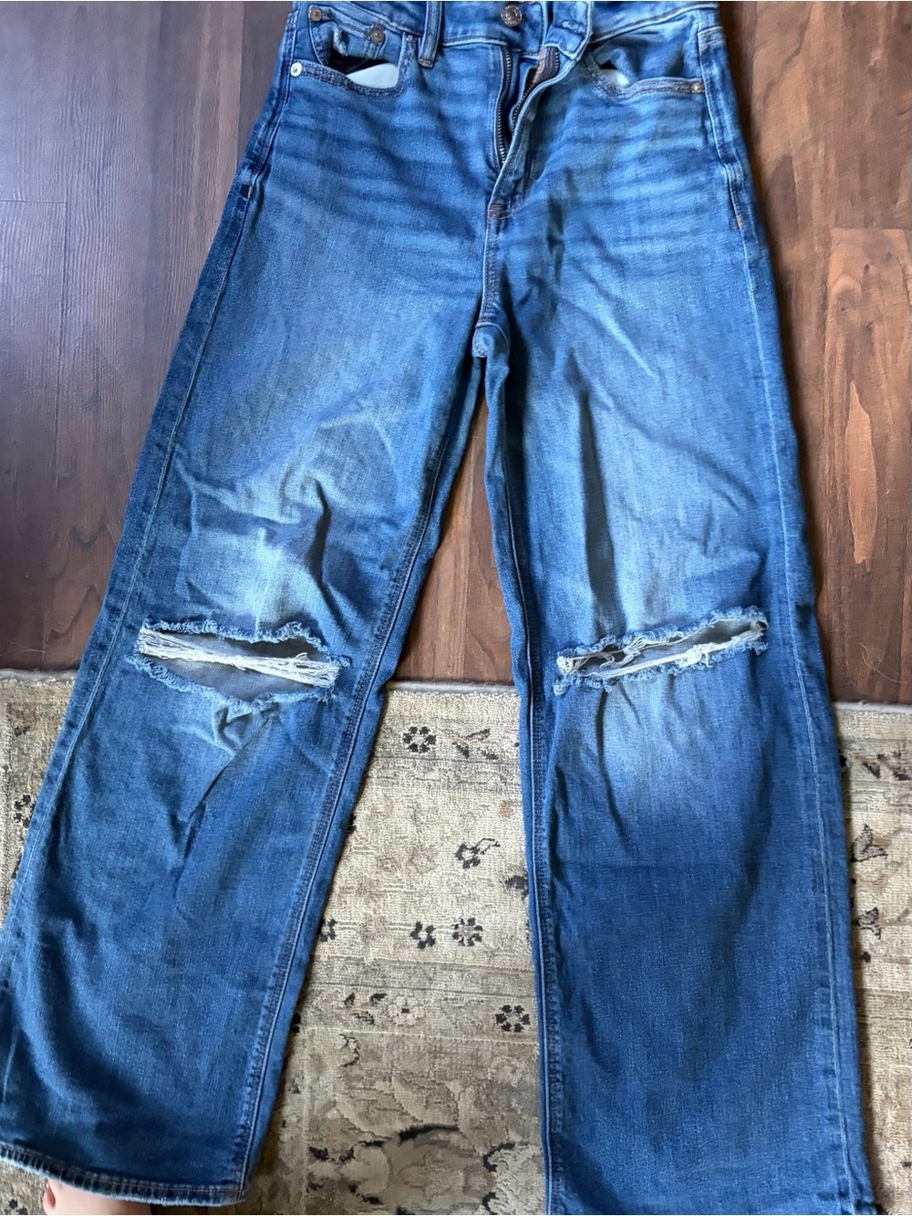 American Eagle Outfitters Straight Leg Ripped Blue Jeans